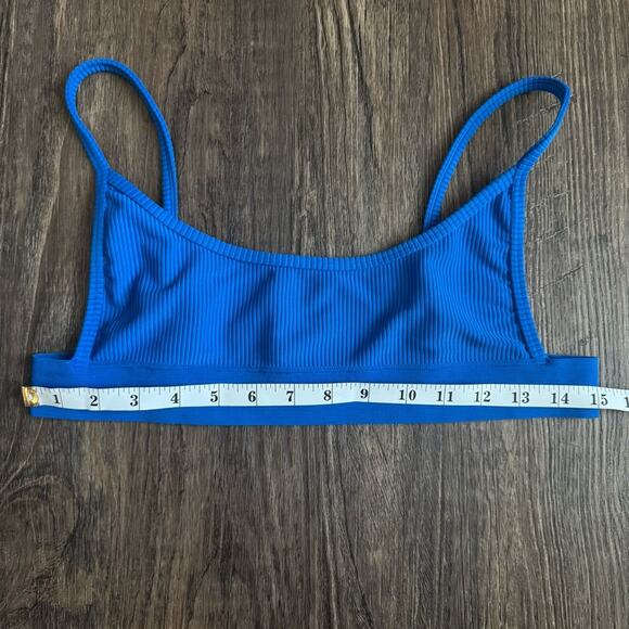 Frankie’s Bikinis Gavin Ribbed Scoop Bikini Top in Blue L - Picture 5 of 6